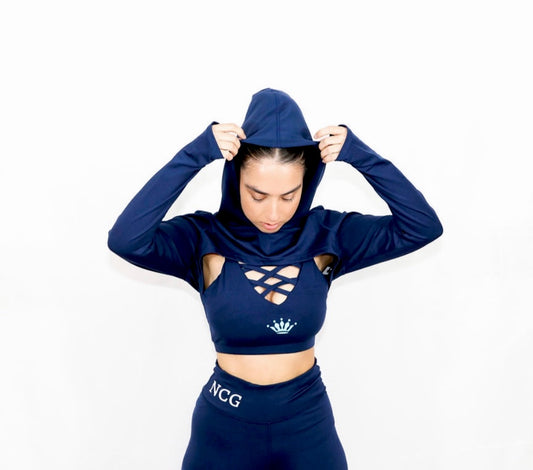 Navy Blue Crop Top Hoodie